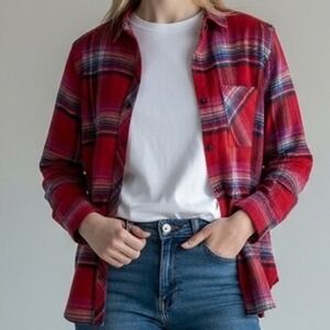 Orvis Plaid Flannel Shirt Size Small Red Long Sleeve Button Up Cabincore Outdoor